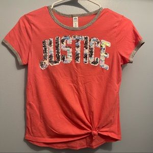 Justice orange sequined t shirt